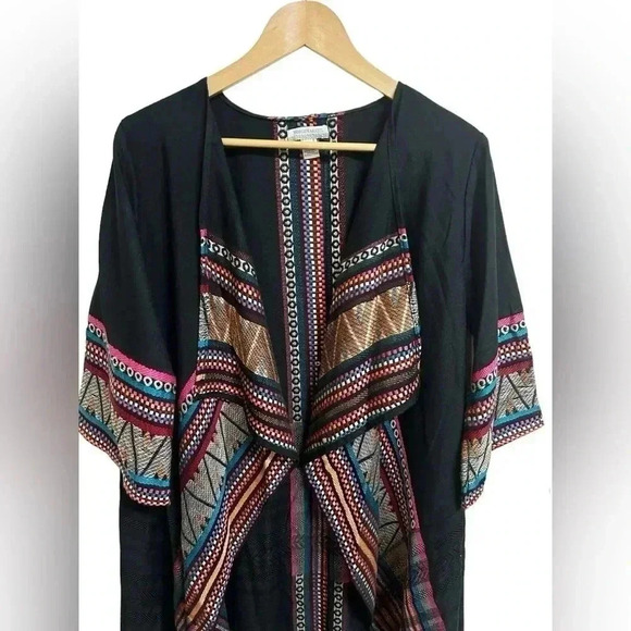 World Market Bohemian Embroidered Long Open Front Kimono Duster Aztec One Size - Picture 4 of 10